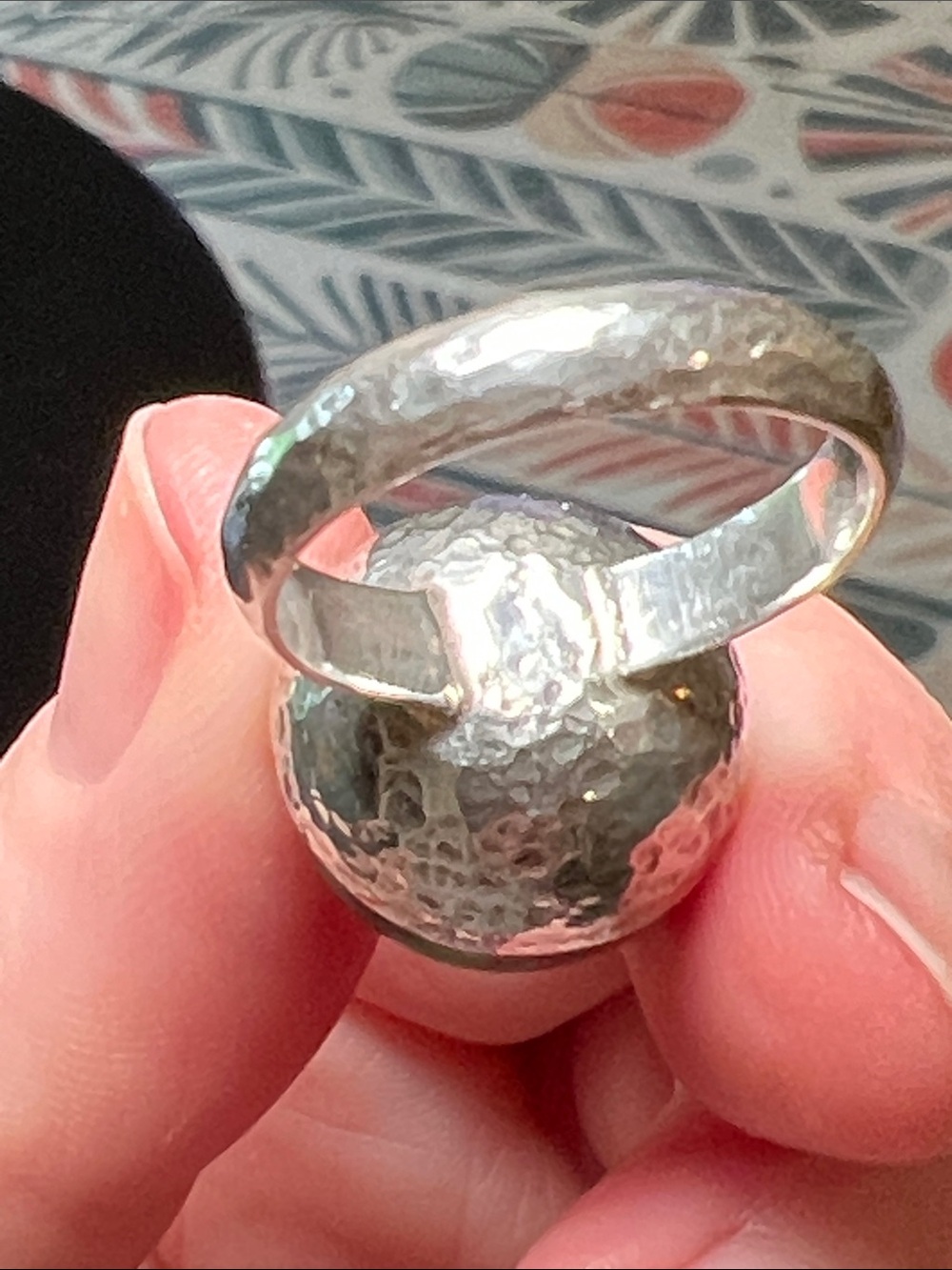 Vintage Modernist Orb Chrysocolla Gemstone Sphere Sterling Silver Ball Ring - Picture 7 of 12